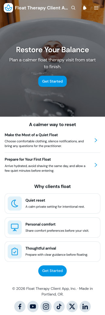 Float Therapy Client App Template