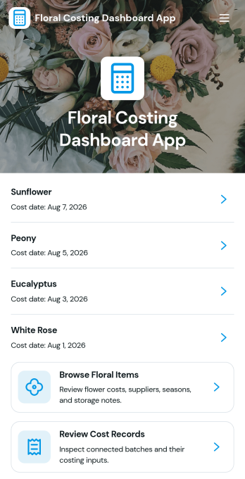 Floral Costing Dashboard App Template