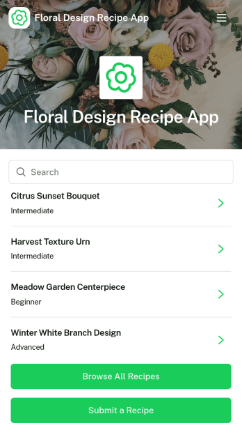 Floral Design Recipe App Template