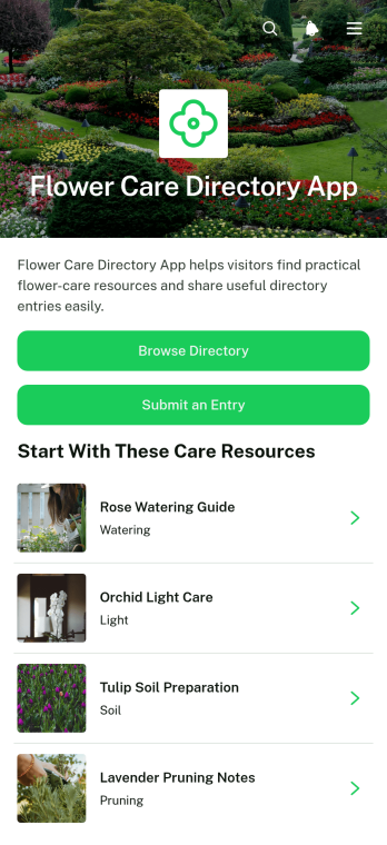 Flower Care Directory App Template