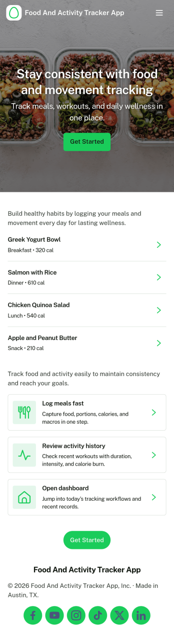 Food and Activity Tracker App Template