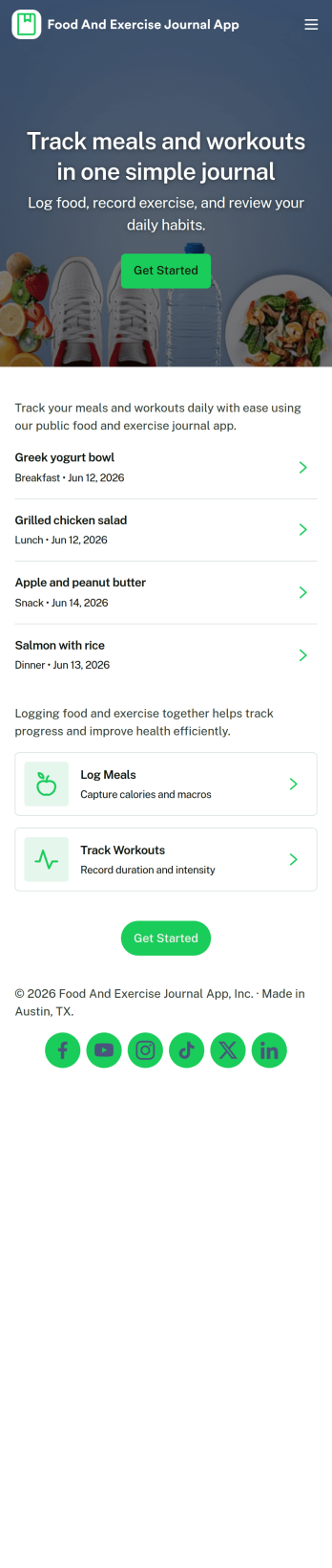 Food and Exercise Journal App Template
