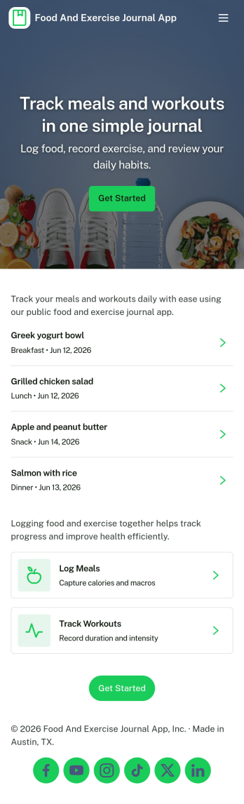Food and Exercise Journal App Template