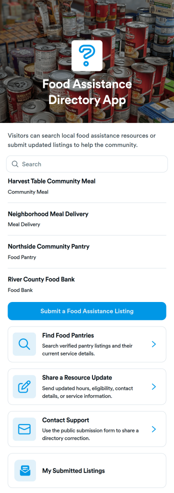 Food Assistance Directory App Template