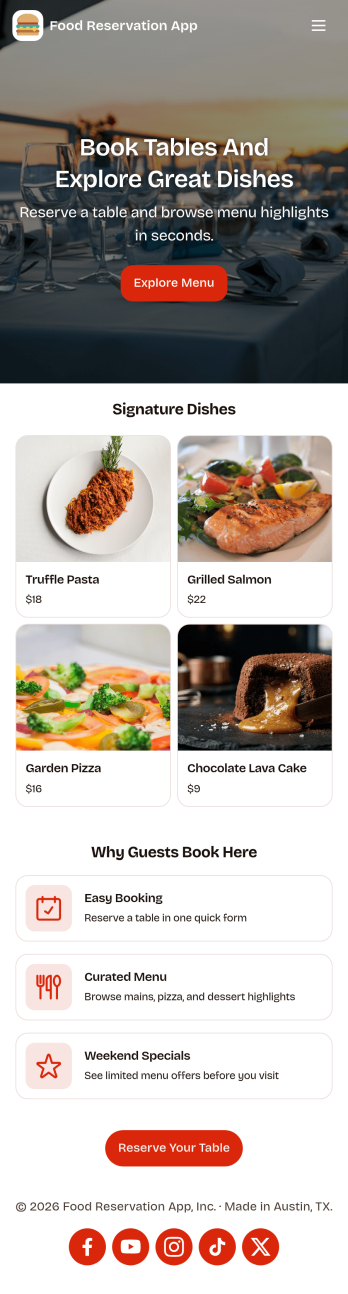 Food Reservation App Template