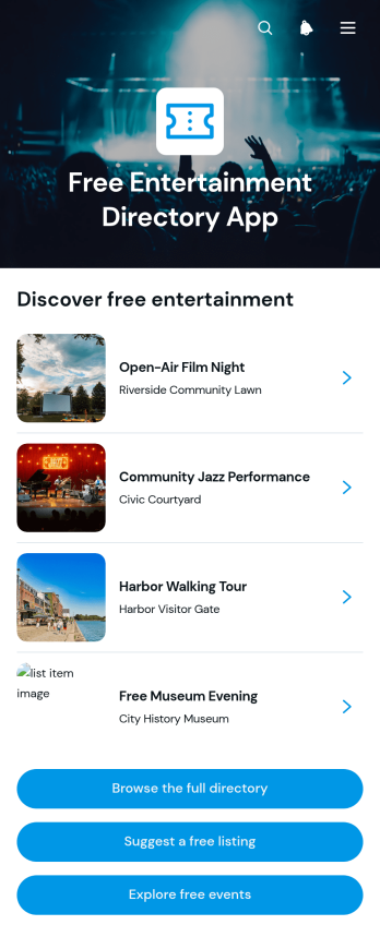 Free Entertainment Directory App Template
