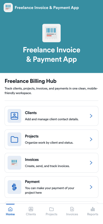 Freelance Invoice & Payment App Template