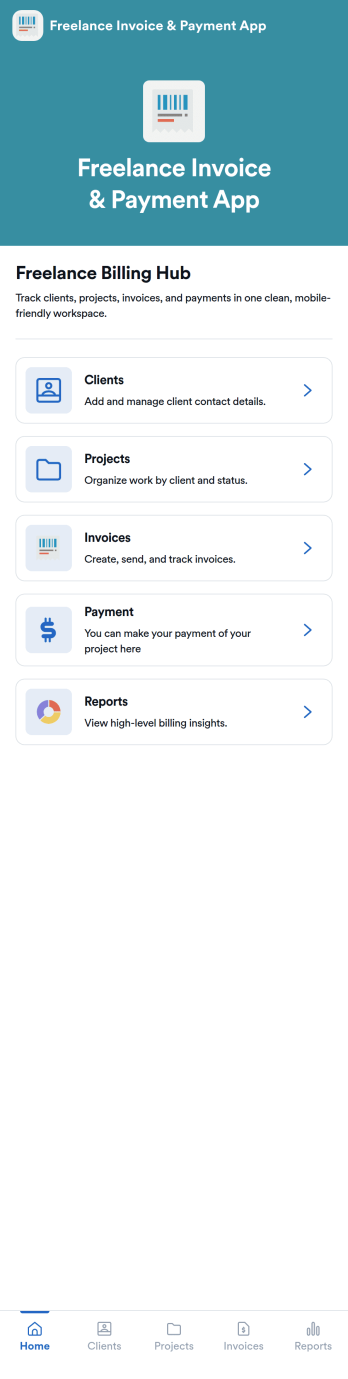 Freelance Invoice & Payment App Template