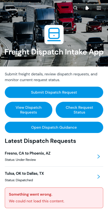 Freight Dispatch Intake App Template