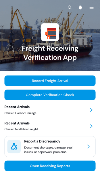 Freight Receiving Verification App Template