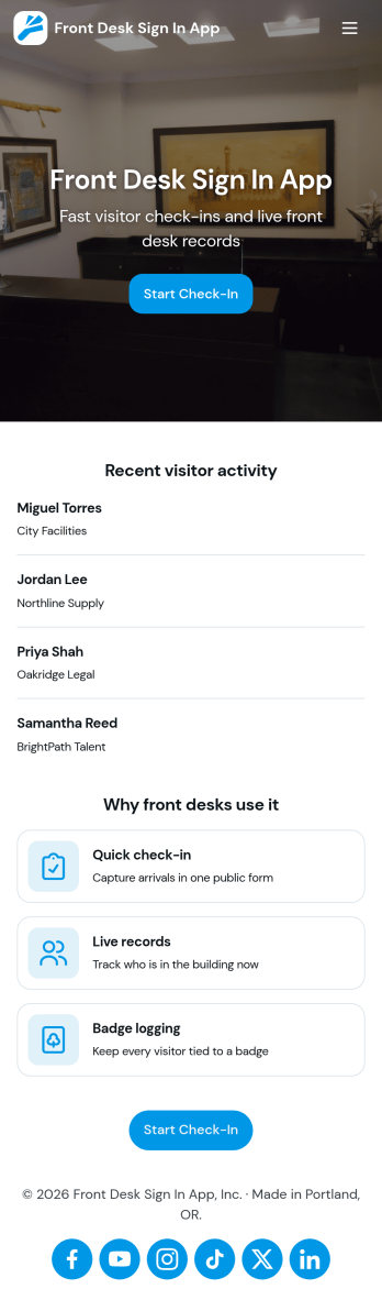 Front Desk Sign in App Template