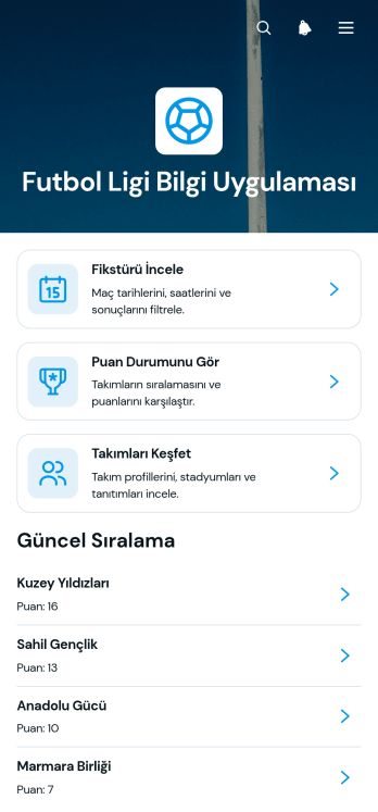 Futbol Ligi Bilgi Uygulama Șablonu