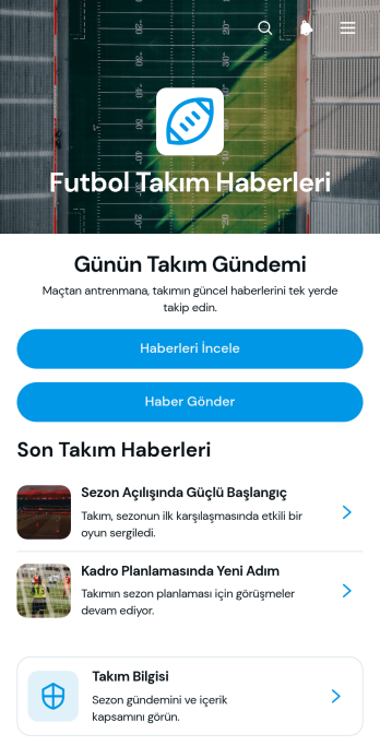 Futbol Takımı Haber Uygulama Șablonu