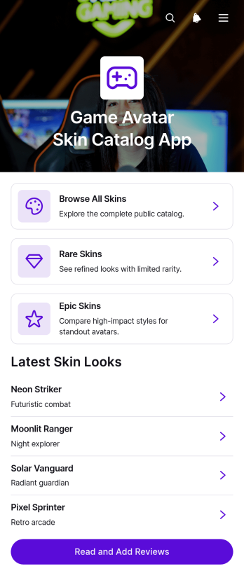 Game Avatar Skin Catalog App Template