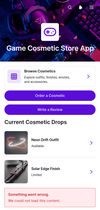 Game Cosmetic Store App Template