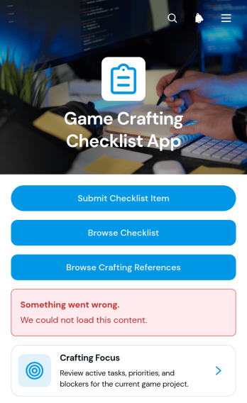 Game Crafting Checklist App Template