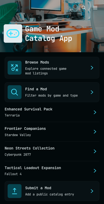 Game Mod Catalog App Template