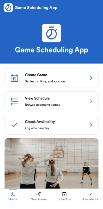 Game Scheduling App Template