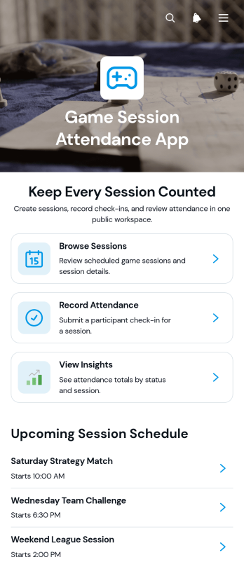 Game Session Attendance App Template