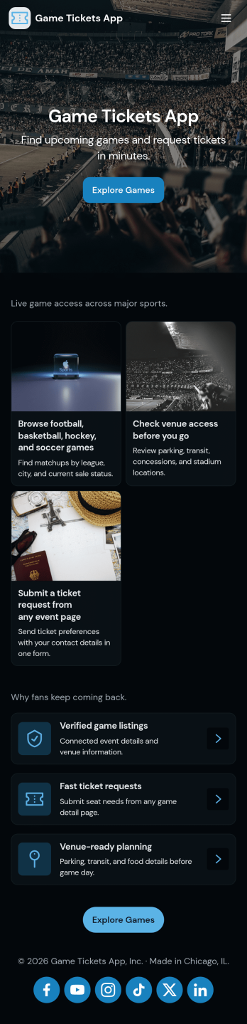 Game Tickets App Template