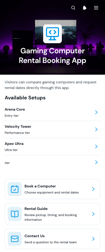 Gaming Computer Rental Booking App Template