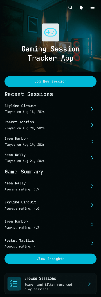 Gaming Session Tracker App Template