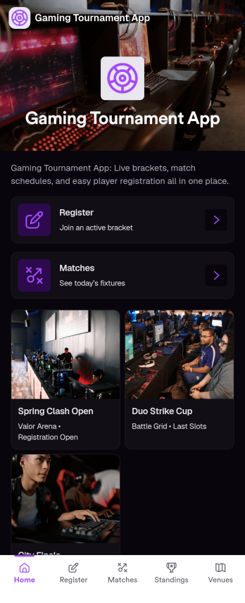 Gaming Tournament App Template