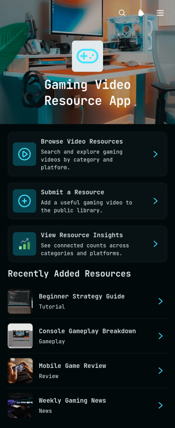 Gaming Video Resource App Template