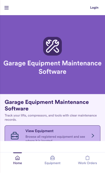 Garage Equipment Maintenance Software App Template