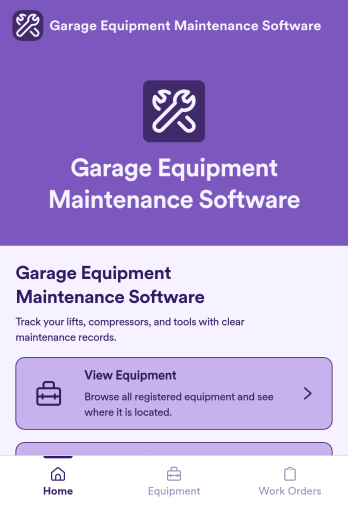 Garage Equipment Maintenance Software App Template