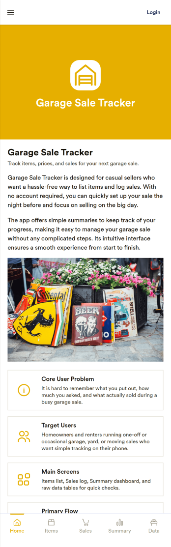 Garage Sale Tracker App Template