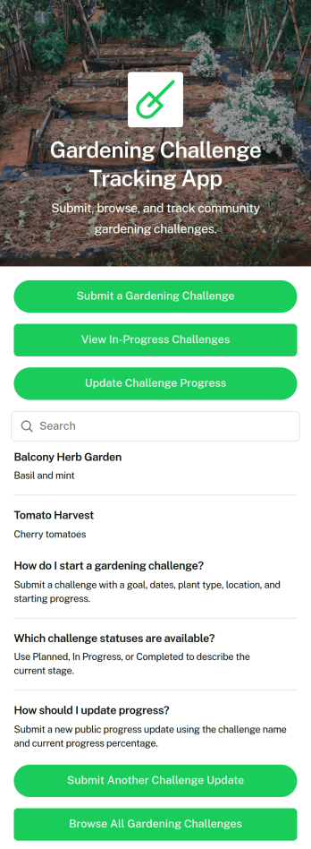 Gardening Challenge Tracking App Template
