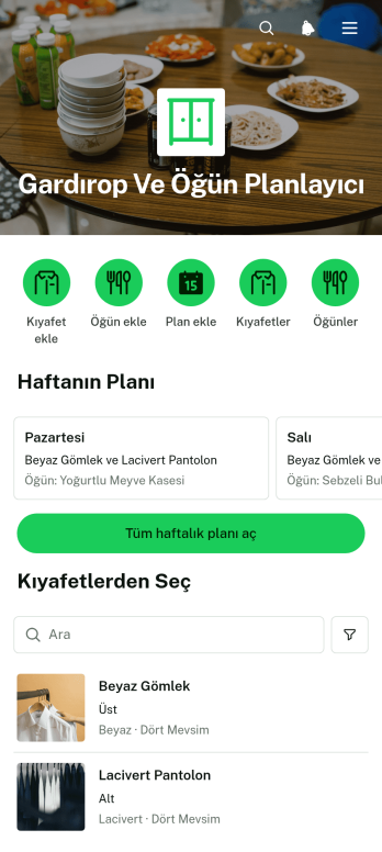 Gardırop ve Öğün Planlayıcı Uygulama Șablonu