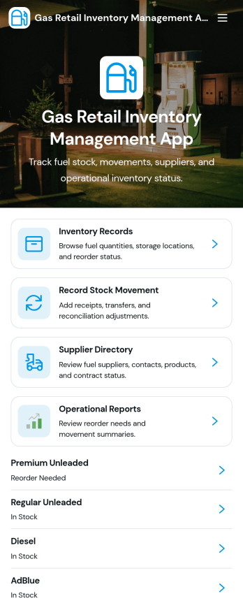 Gas Retail Inventory Management App Template