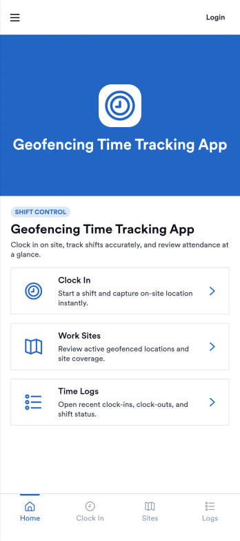 Geofencing Time Tracking App Template