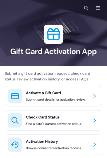 Gift Card Activation App Template