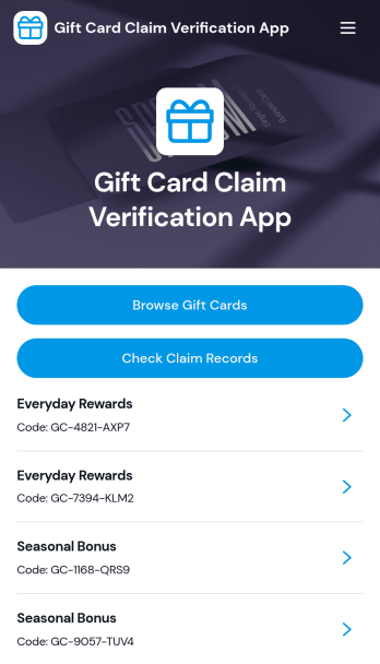 Gift Card Claim Verification App Template