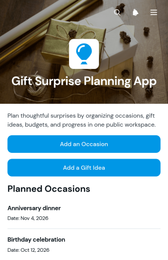 Gift Surprise Planning App Template
