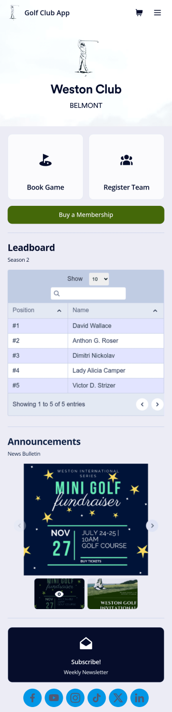 Golf Club App Template