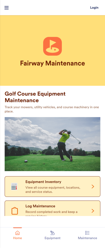Golf Course Equipment Maintenance Software App Template