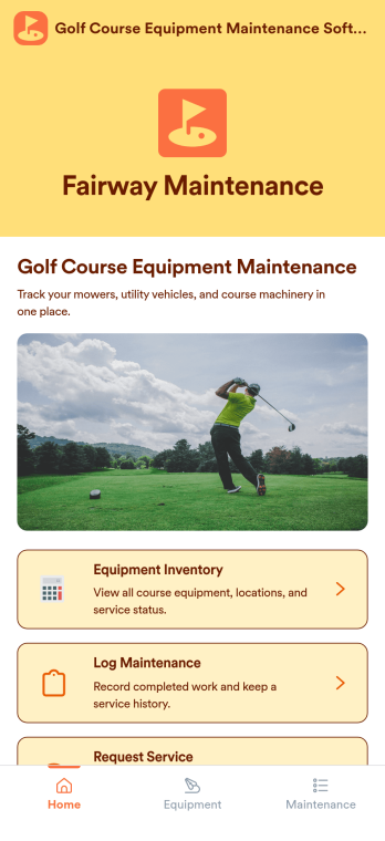 Golf Course Equipment Maintenance Software App Template