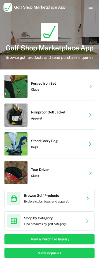 Golf Shop Marketplace App Template