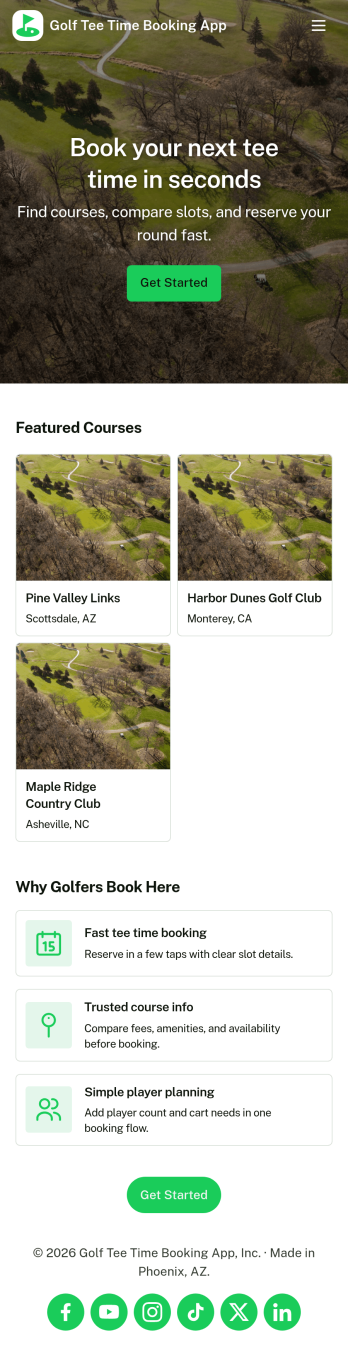 Golf Tee Time Booking App Template