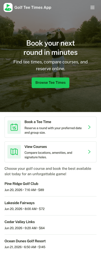Golf Tee Times App Template