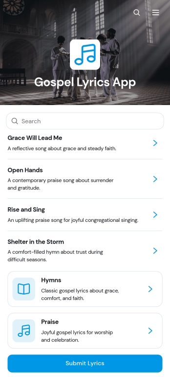 Gospel Lyrics App Template
