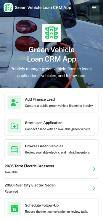 Green Vehicle Loan CRM App Template