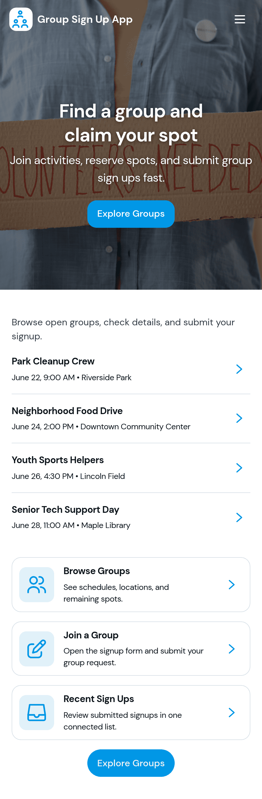 Group One Sign Group Sign Up App Template | Jotform