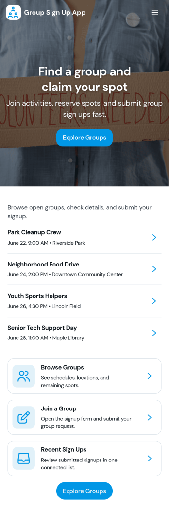 Group Sign Up App Template