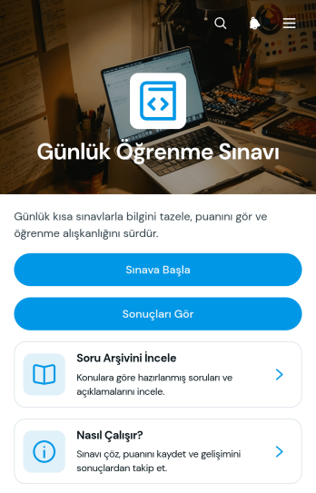 Günlük Öğrenme Quiz Uygulama Șablonu