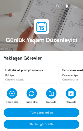 Günlük Yaşam Düzenleyici Uygulama Șablonu